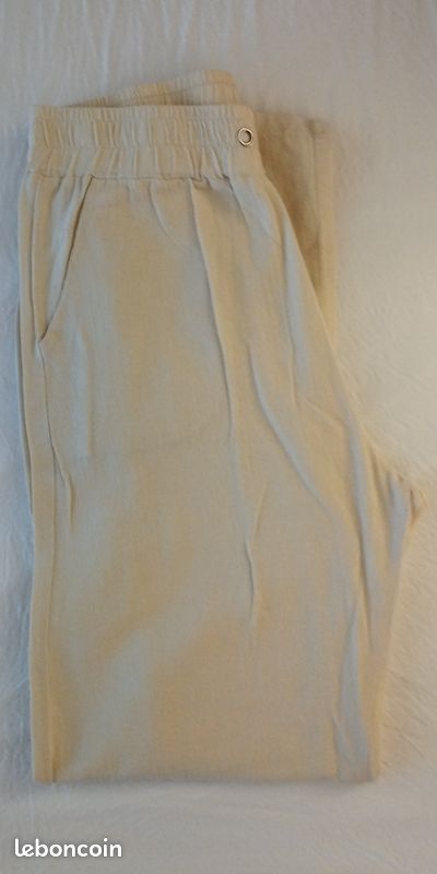 Pantalon en lin crème femme taille S (image 4)