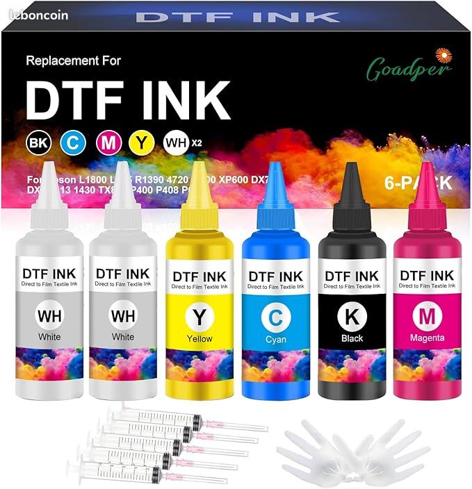 L&C DTF Ink, DTF Ink For Epson Xp15000 DTF Transfer Ink Refill For Et-8550 D570 R1390 Xp15000 All DTF Printers, Heat Transfer Printing Ink Set 100ml X 6