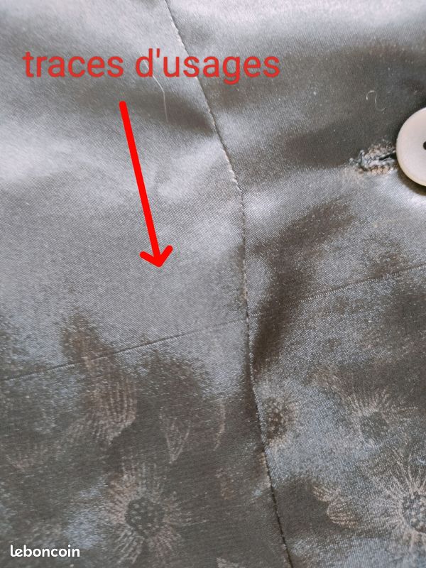 Veste veston satin imprimé floral fleurs col revers col V double boutonnage épaulettes chatoyant (image 8)