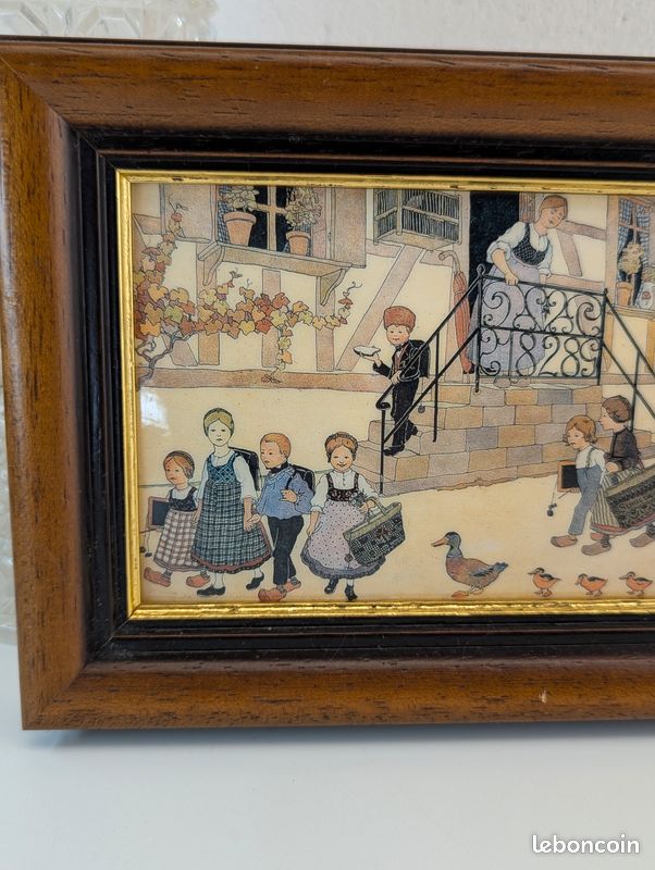 ANCIEN BEAU TABLEAU CLASSE D'ECOLE ALSACE - Coiffe Alsacienne Cadre