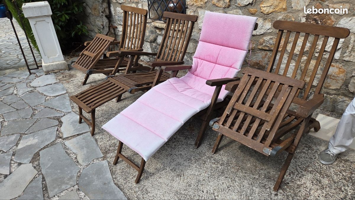Lot de 4 chaises longues / transats en teck massif (image 2)