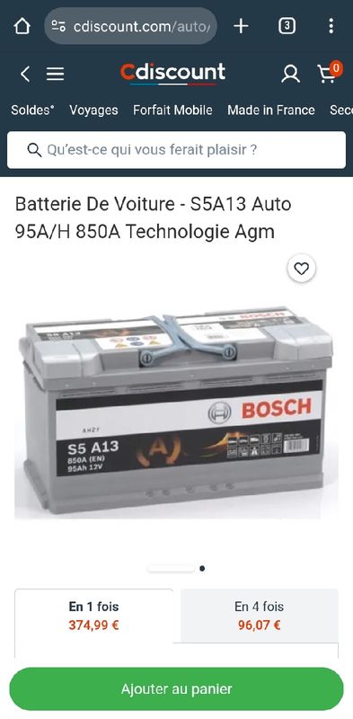 Batterie neuve BOCH S5 A13 850 A 95 AH 12V - Équipement auto