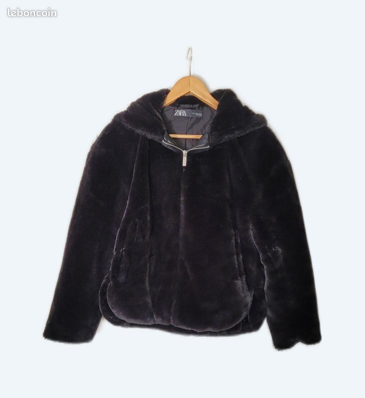 Veste Bouffante Noire Zara Avec Capuche Et Garniture - Taille 14 - État Excellent