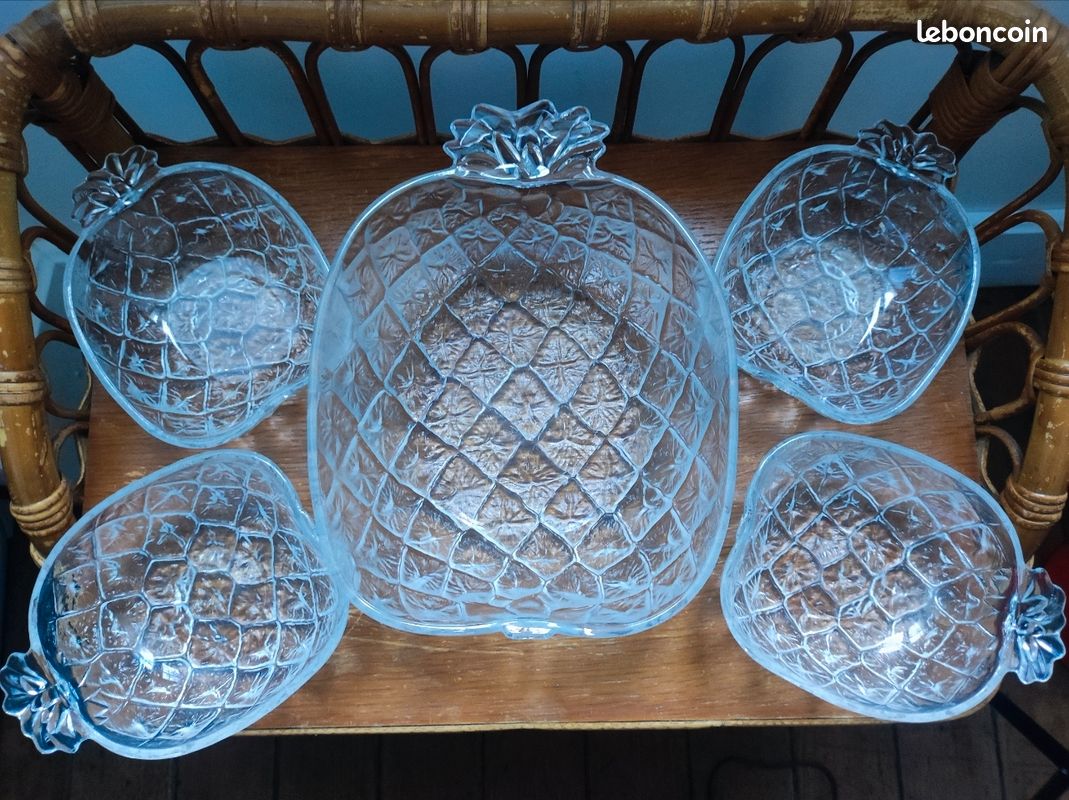 Saladier et coupelles ananas vintage en verre (image 7)