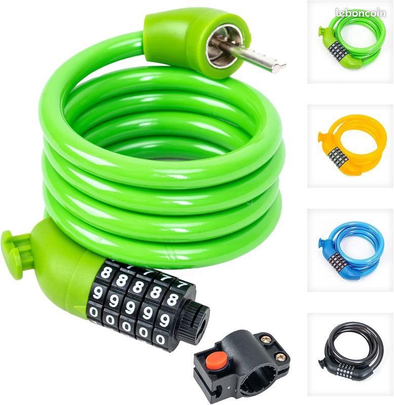 Opaza – Cadenas De Vélo à Câble 120 Cm X 12 Mm, Antivol Pour Vélo, Scooter, Moto, Portail, Combinaison à 5 Chiffres, Avec Support De Fixation