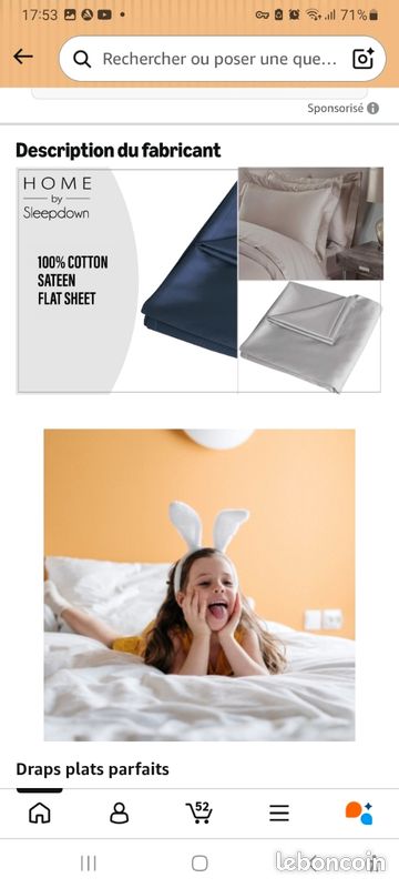 Drap Plat 275 x 275 cm 100% Satin de Coton Doux Confortable 300 Fils hypoallergénique taille super king size Beige / taupe / marron clair / brun une qualité Premium haut de gamme (image 5)