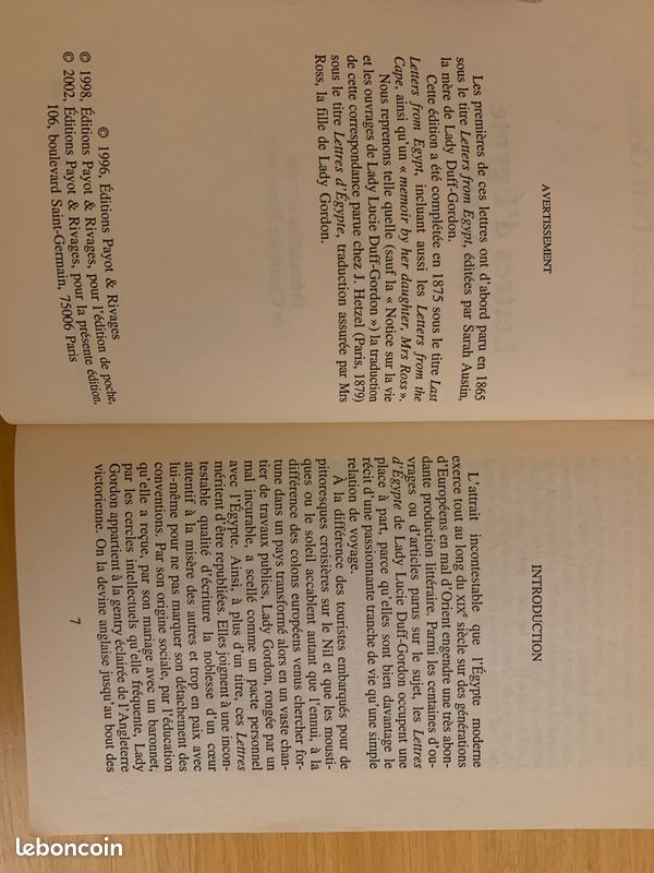 Livre ''Lettres d'Egypte 1862-1869'', L.L.Duff-Gordon 2002 (image 5)