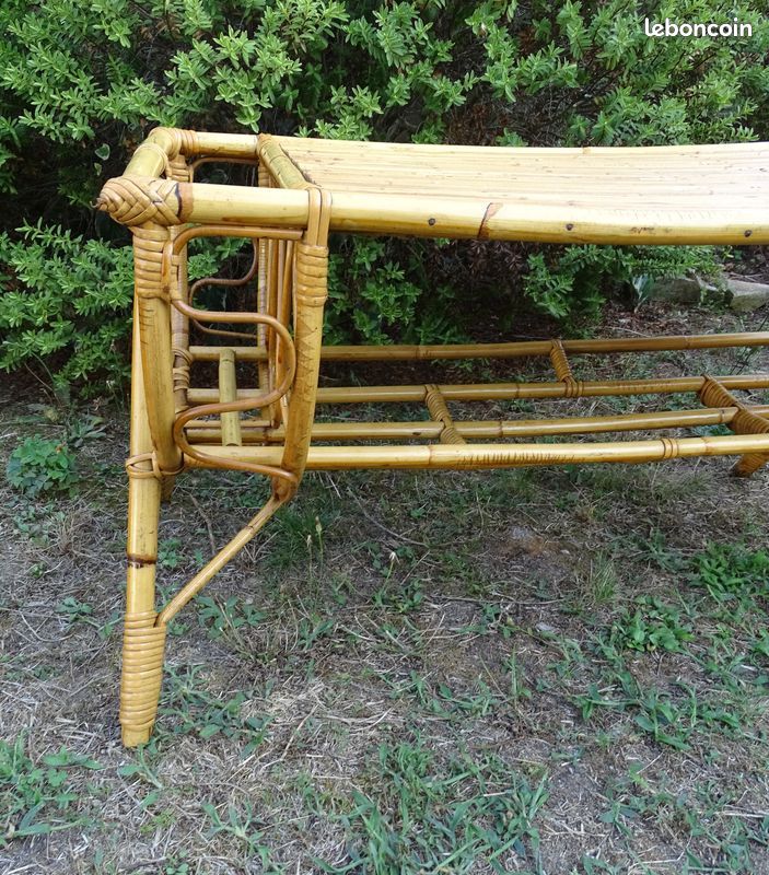 Table Basse Bambou Rotin Osier Design Bar Porte Revues Rétro Vintage Tiki 60 70's (image 11)