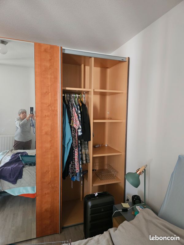 Armoire Chambre Adulte 2 Portes Coulissantes Bois Noir Et Blanc Avec Miroir Zafa 200cm