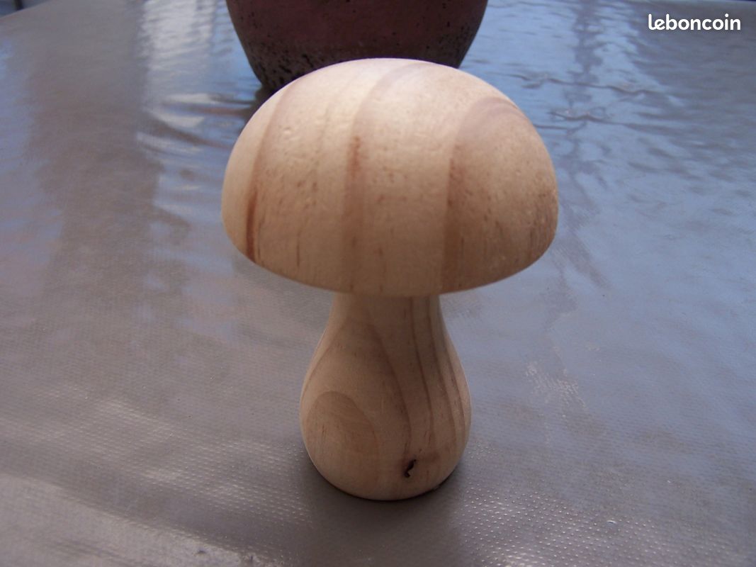 Champignon décoratif en bois clair brut (image 1)