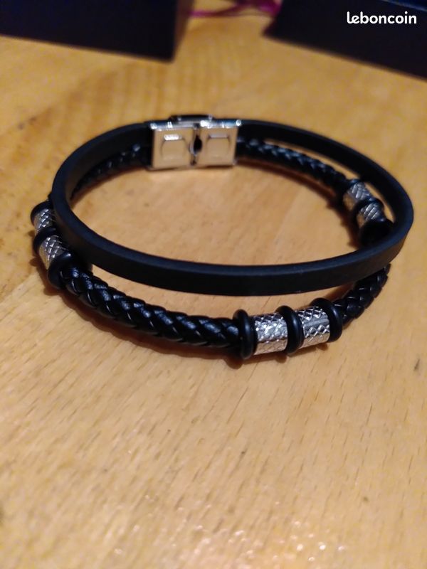Bracelet homme Harvey Stone double tressé cuir acier (image 3)