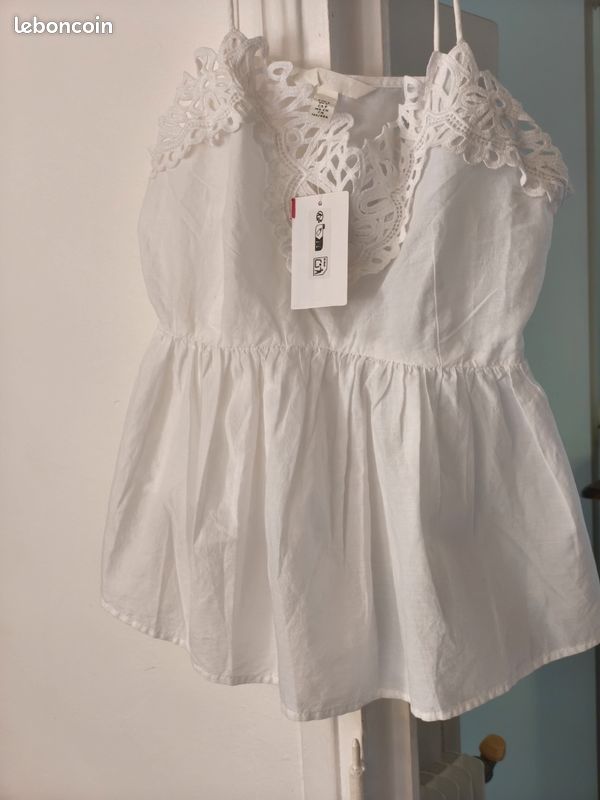 Top bretelles blanc h&m broderie Macramé Neuf al06 Vêtements
