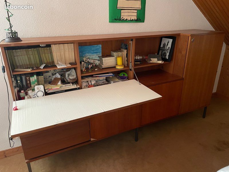 Meuble vintage plaqué teck secrétaire et rangement (image 4)