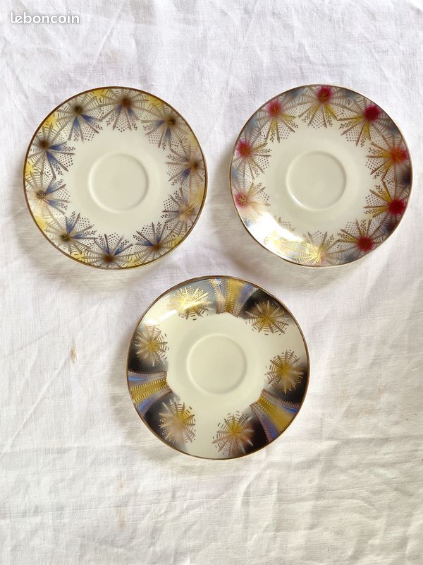 Trio de tasses et soucoupes sur piédouche 1950 porcelaine - Bavaria Elfenbein- (image 10)