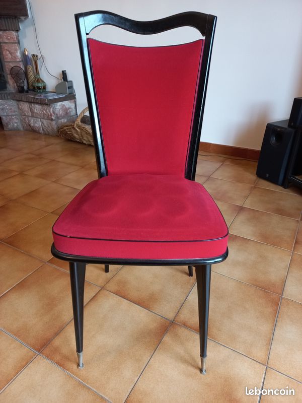 3 très belles chaises en bois noir et velours rouge (image 4)