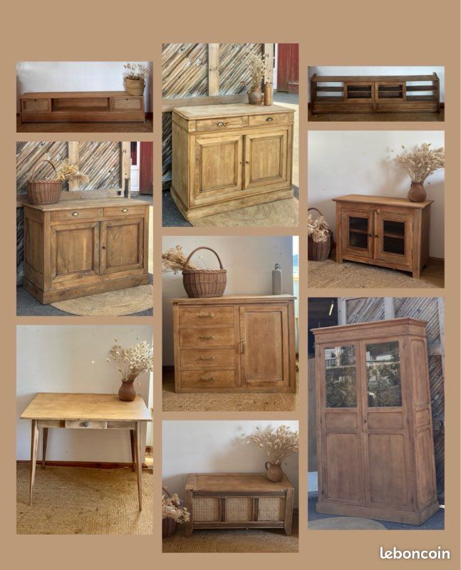Meubles anciens rénovés en bois brut :armoire buffet vaisselier meuble tv (image 2)