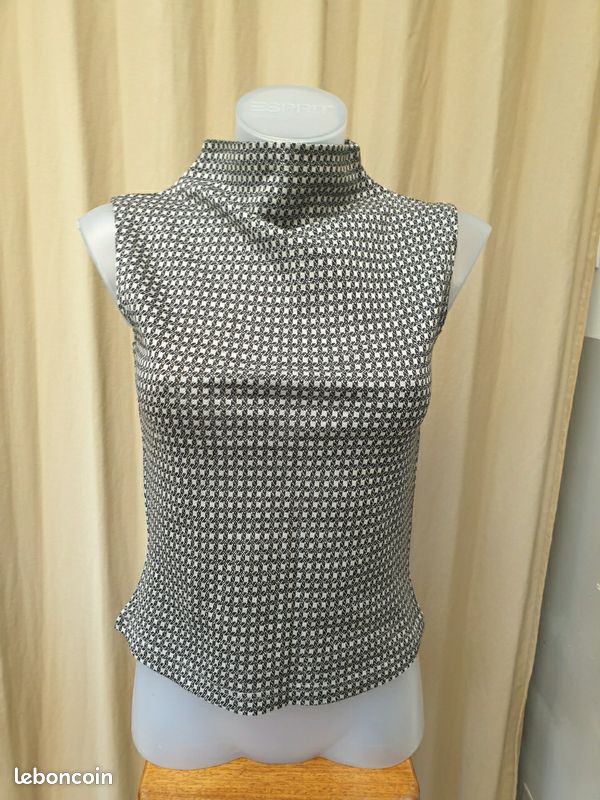 Vintage chic neuf femme 38 m petit haut sans manches vichy gris