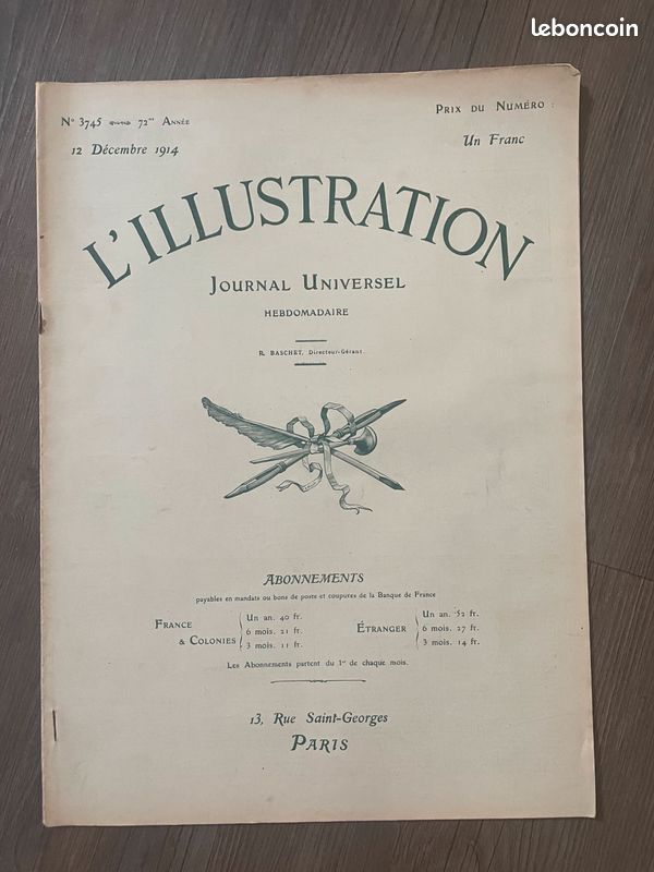 Ancien Journal L'Illustration N°3745 – 12 Décembre 1914 (Collection)