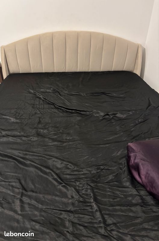 Vend lit tissus beige 160x200 (image 2)
