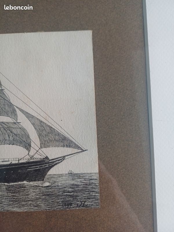 Gravure marine ancienne signée (image 3)