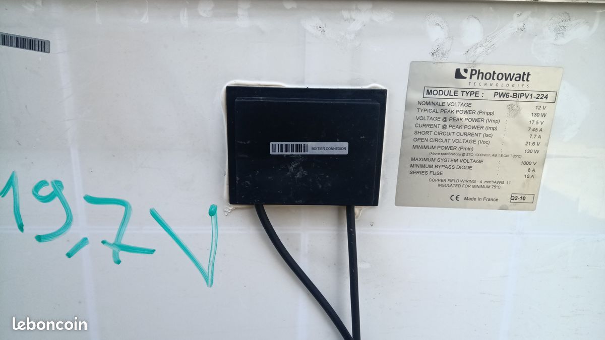 POUR BRICOLEUR Panneau PHOTOWATT 130Wc fonctionnant avec verre cassé + verre de remplacement (sur panneau ne fonctionnant pas) (image 3)
