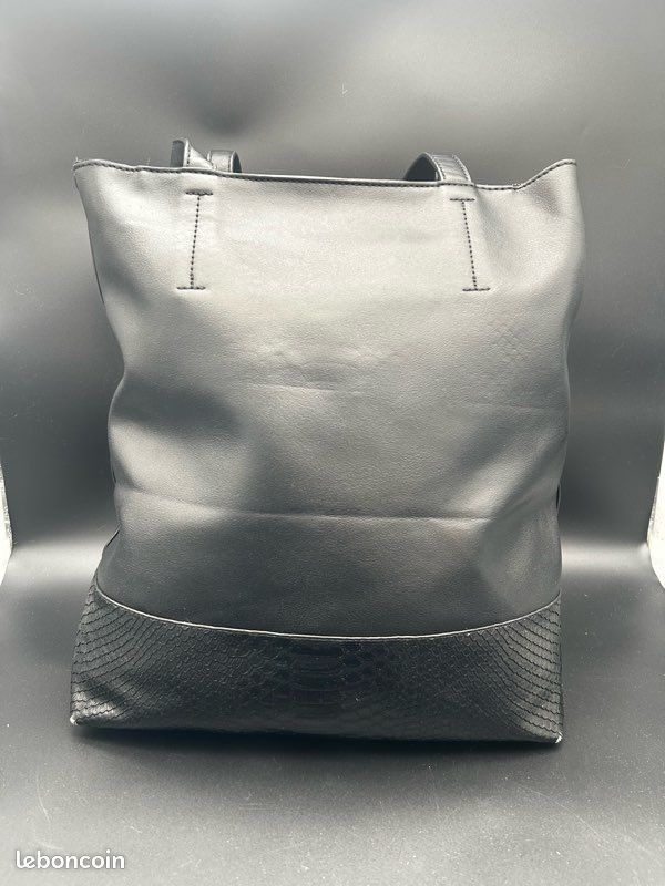 Sac à main cabas noir avec effet croco simili cuir femme