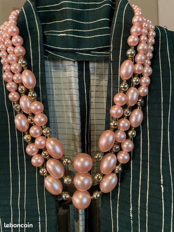 Bijoux collier vintage français 3 rangs de perles nacre époque des années 40 - France