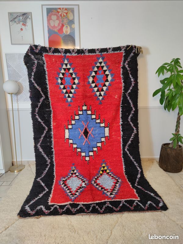 Tapis berbère Boucherouite vintage fait main (image 1)