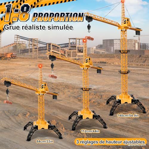 Ulikey Grue à Tour Télécommandé, 128 Cm Grue Tour Radio Contrôle, 2.4GHz Grue à Tour RC, Télécommande 680° Rotation, 6 Canaux De Radiocommande, Grue Elévatrice Pour 4+ Enfants Garçons Enfants