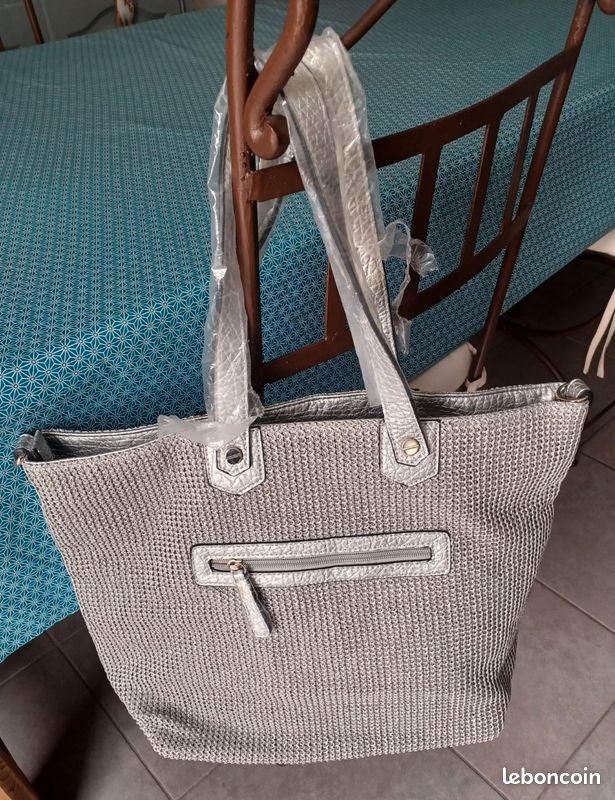 Sac à main toile argenté H34 L44cm (image 2)