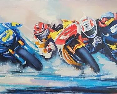 Tableau Sur Toile 'Moto De Course' 50x70 Cm - Déco Murale Sportive, Neuf