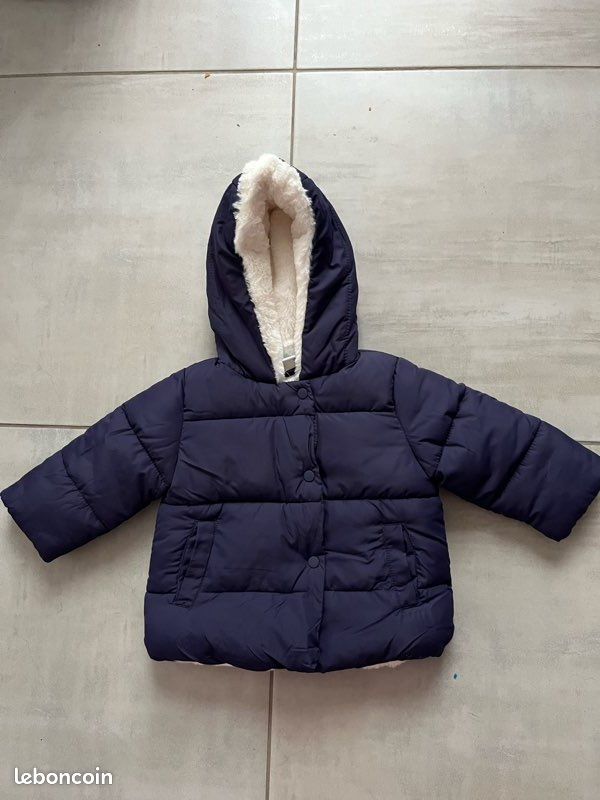 Doudoune bébé avec capuche marine chaude doublée polaire Marque