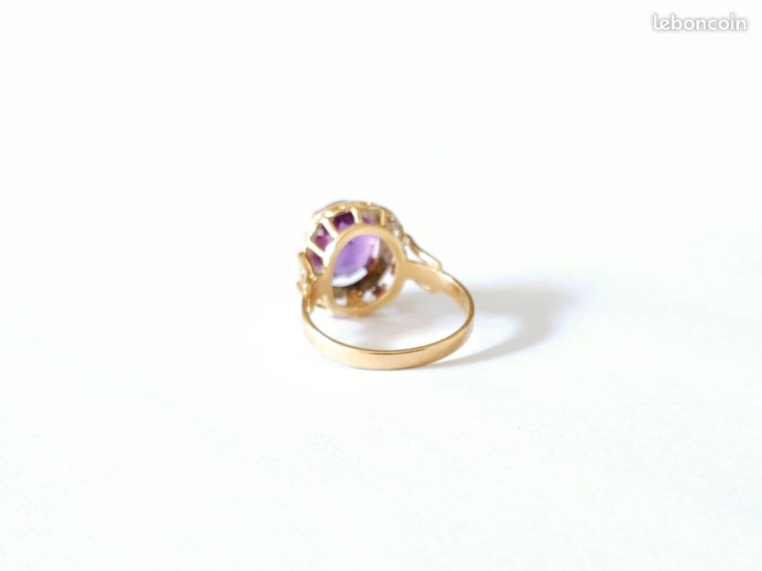 Bague Or Jaune 18 Carats Avec Améthyste 10,00 Ct - Taille 55 - Occasion - Style Bandeau