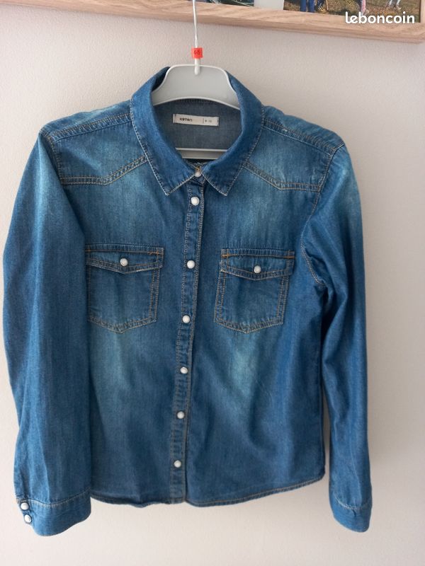 Lot Vêtements Fille IKKS DENIM 6 Ans - Jean + T-shirt Blanc Et Bleu - Très Bon état