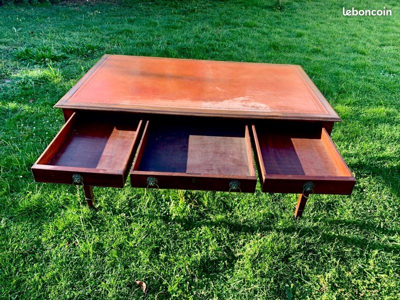 Ensemble bureau et 2 fauteuils style Empire bois massif et cuir (image 17)
