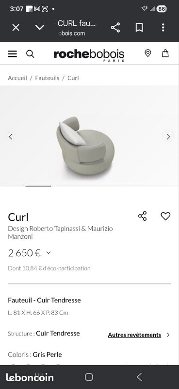 Fauteuils Roche Bobois Curl (image 5)