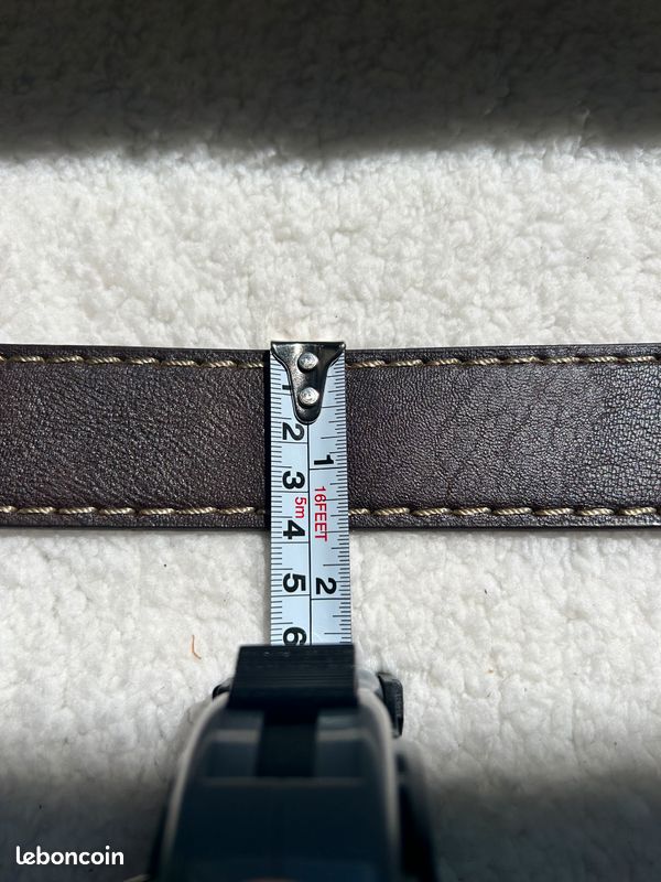 Ceinture en cuir marron liseré blanc taille 115 cm (image 6)