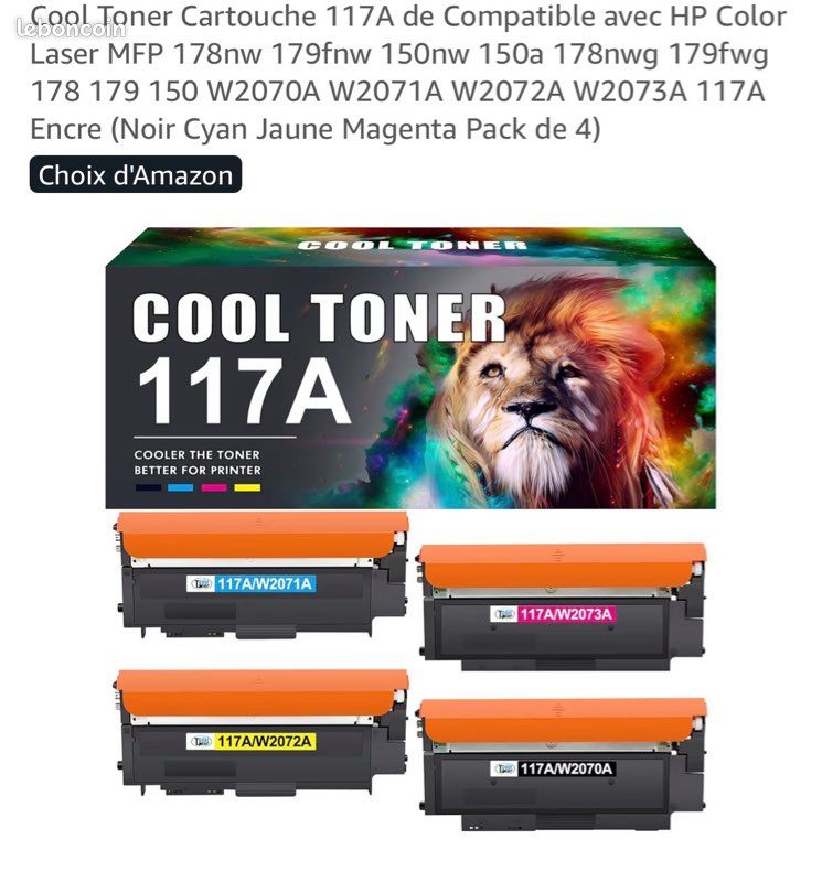 Pack De 4 Toners Compatibles HP 117A - Noir, Cyan, Magenta, Jaune - Neuves Avec Puce