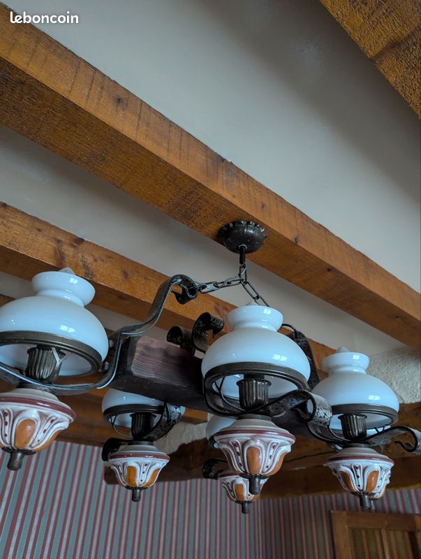 Lustre bois et céramique vintage (image 1)