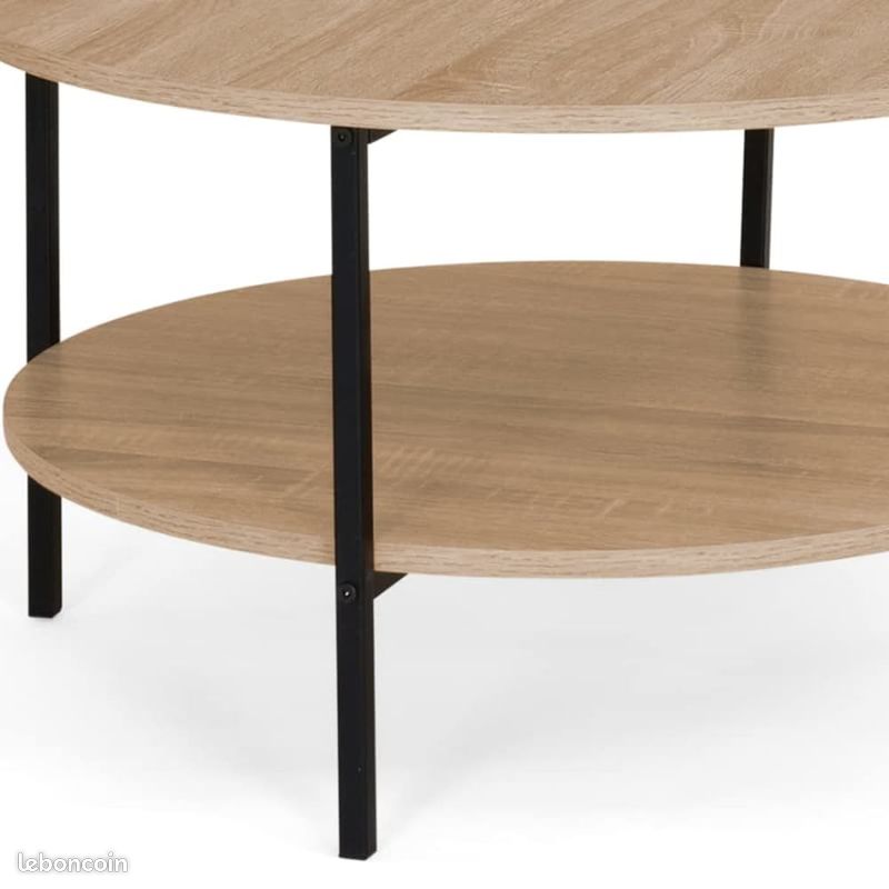 Table Basse Plateau Rond Rangement Bas Salon Moderne (image 3)