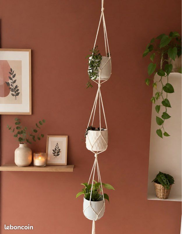 Suspension macramé 3 niveaux 170 cm – Fait main (image 1)