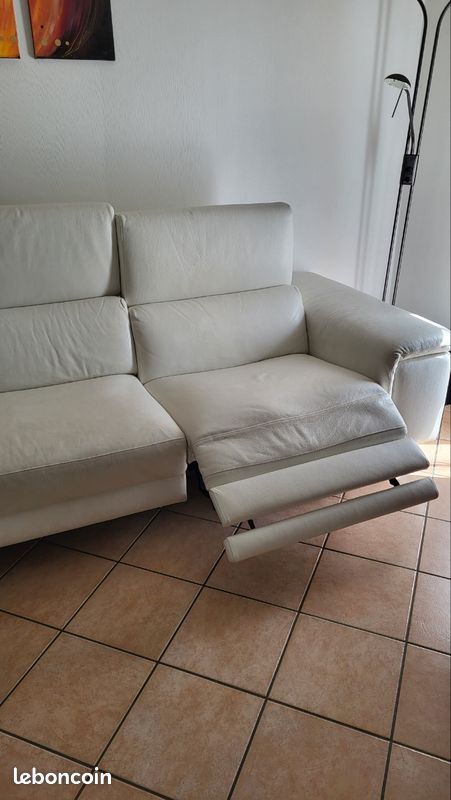 Canapé d'angle cuir blanc avec relax (image 3)