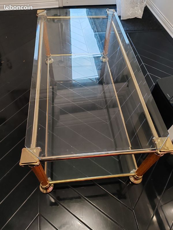 Table basse metal d'oree - plateaux en verre (image 1)