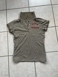 Tee shirt forme polo kaki rayé blanc femme ou fille t.38 (image 1)