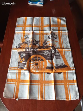 3 torchons anciens toile fleur bleu métis grande taille l2