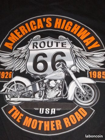 T-shirt Biker Route 66 Lucky - Taille S à XXXL Et Enfants - Noir - Neuf Avec étiquettes