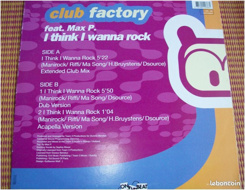 Vinyle Dance 1994 Club Factory I think i wanna rock (image 2)