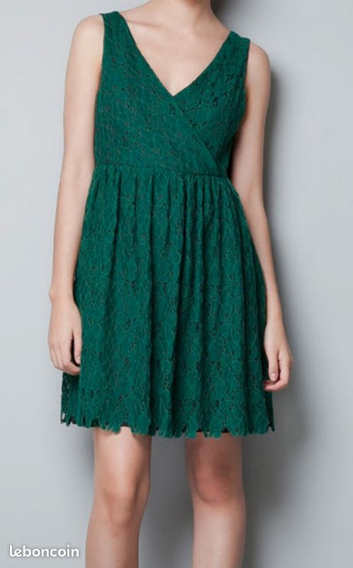 Robe en dentelle verte Zara Woman | Taille L | Excellent état | (image 2)