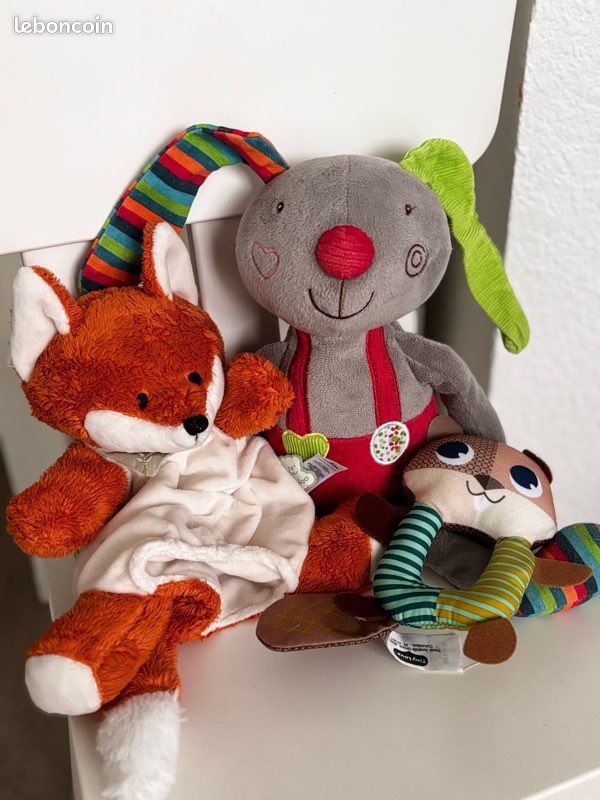 Lot de 3 peluches / doudous (Kaloo, Ebulobo, Tiny Love) - Très bon état (image 1)