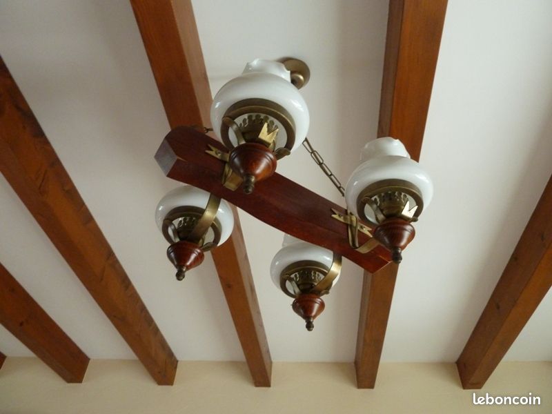Lustre bois/metal 4 lampes (image 1)